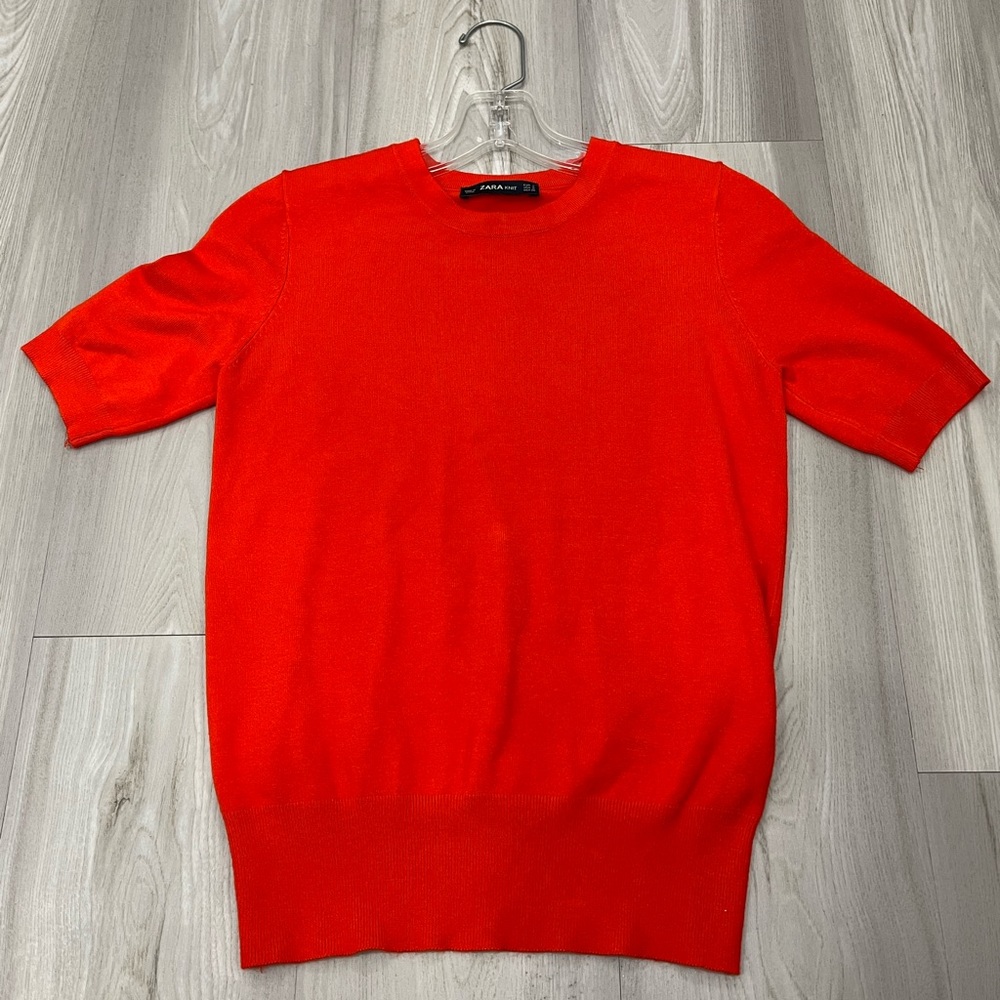 Zara Pullover | Zara Knit Red/Orange Short Sleeve Sweater | Size: S
